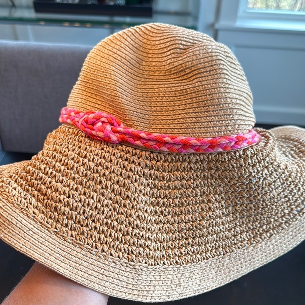 J. Crew Tan and Pink Wide-Brimmed Sun Hat - Picture 4 of 4